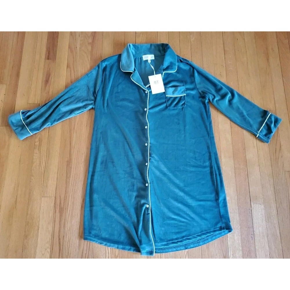 Body Touch Nightgown Size XXL 2X Button Down 3/4 Sleeve Super Soft Green
